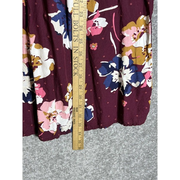 Old Navy‎ Lace Up Neckline Pintuck Dress Women Medium Burgundy Floral Rayon - Picture 11 of 12